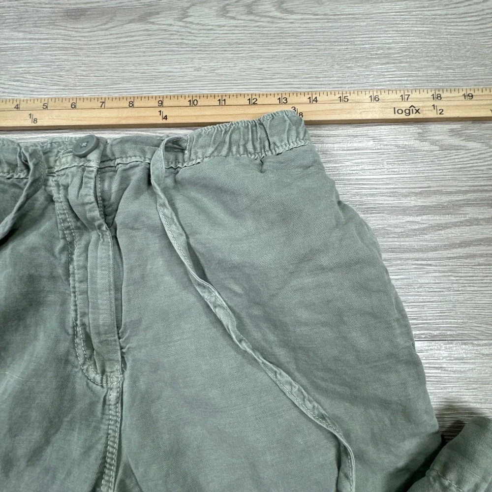 Zara Womens Pants Linen Cotton Blend Jogger Sage Green Medium Elastic Drawstring